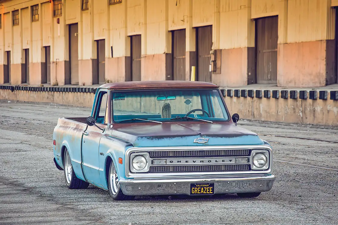 Front of 1969 Chevy C-10 Rusty Blues