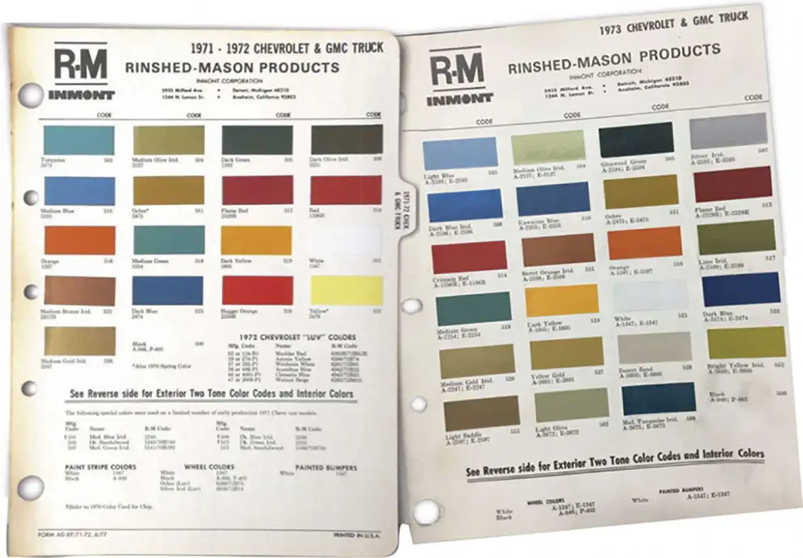 R-M PAINT COLOR SHEET