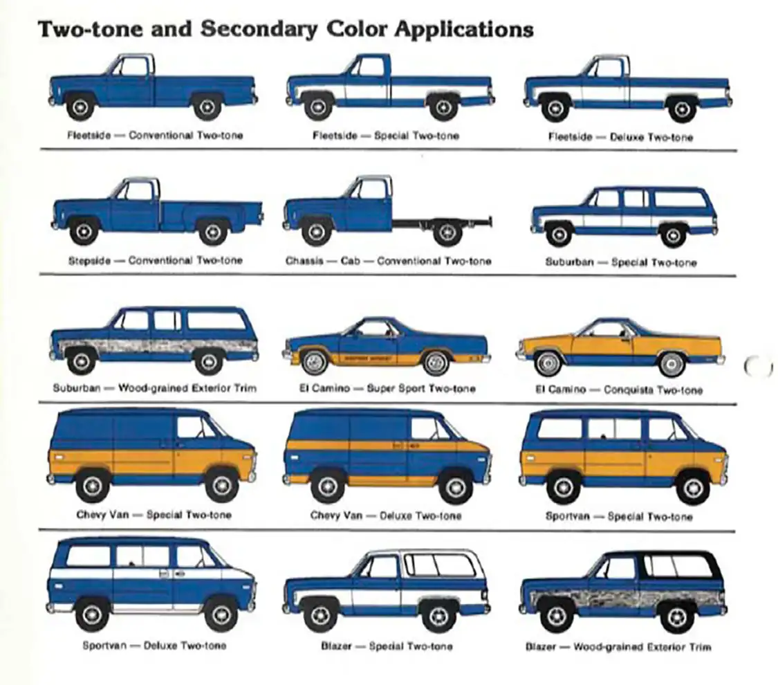 CHEVROLET TRUCK COLOR CHART ORIGINAL | Two-tone and secondary color applications